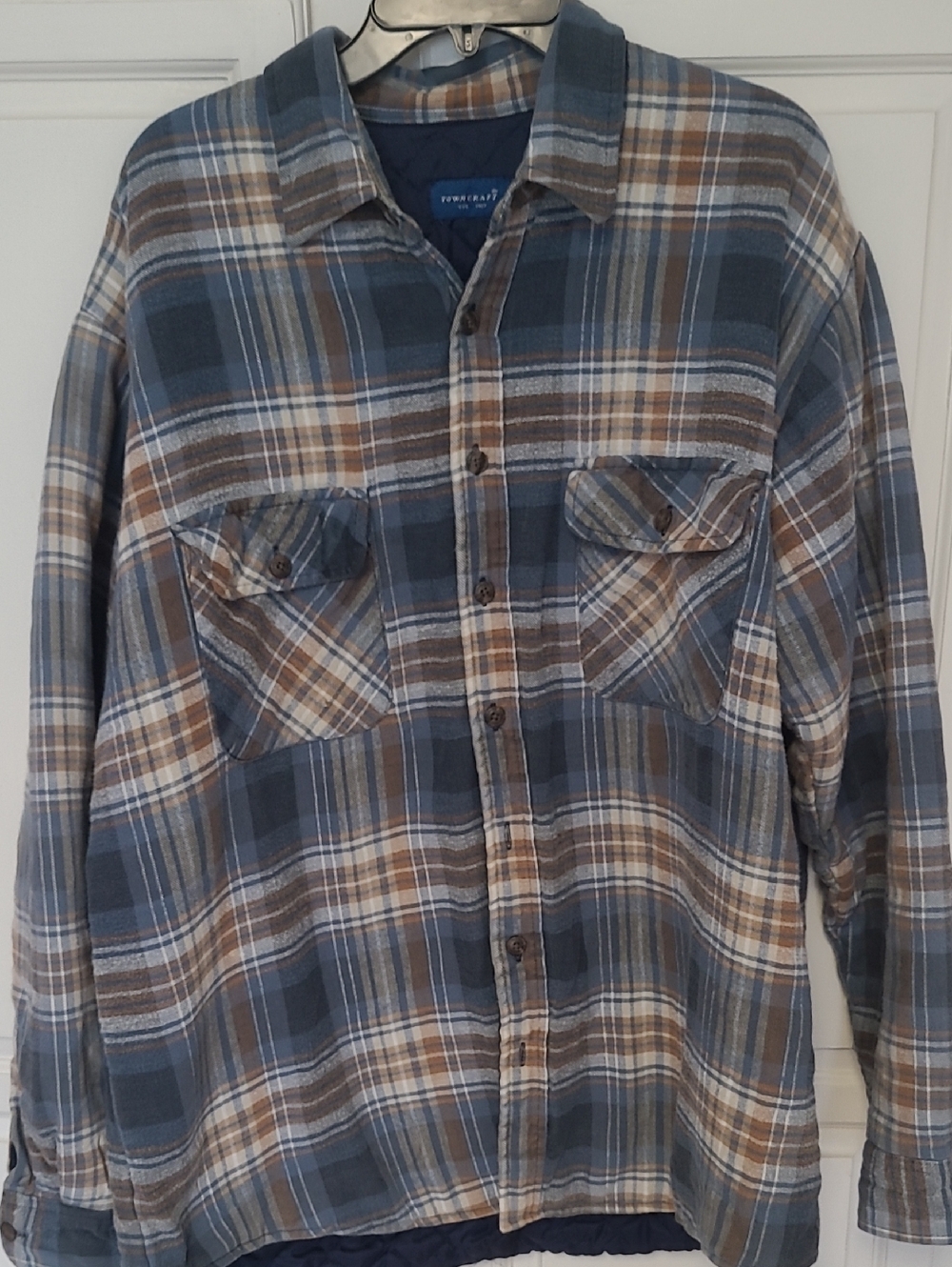 Towncraft Blue and Brown Plaid Button-Down Shirt Jacket